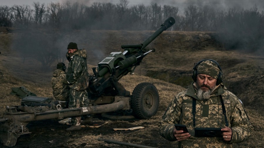 Ukrainian soldiers fire a self-propelled howitzer towards Russian positions near Bakhmut, the site of the heaviest battles, Donetsk region, Ukraine, Tuesday, March 7, 2023.