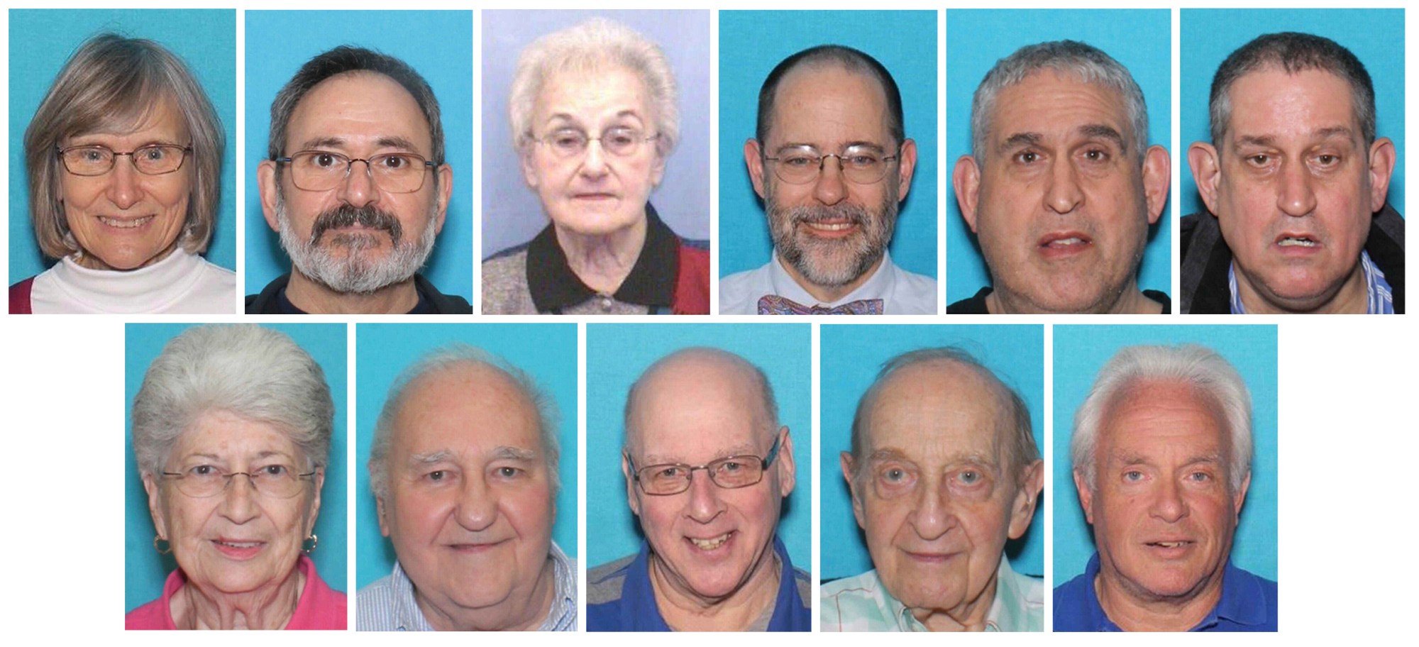 FILE - In this combo image made from photos provided by the United States District Court Western District of Pennsylvania are the victims of the Oct. 27, 2018, assault on the Tree of Life synagogue in Pittsburgh.. top row, from left, Joyce Fienberg, Richard Gottfried, Rose Mallinger, Jerry Rabinowitz, Cecil Rosenthal, and David Rosenthal; bottom row, from left, Bernice Simon, Sylvan Simon, Dan Stein, Melvin Wax, and Irving Younger. Robert Bowers, a truck driver who shot and killed 11 worshippers at a Pittsburgh synagogue in the nation's deadliest attack on Jewish people, was found guilty, Friday, June 16, 2023. Bowers was tried on 63 criminal counts, including hate crimes resulting in death and obstruction of the free exercise of religion resulting in death. (United States District Court Western District of Pennsylvania via AP, File)